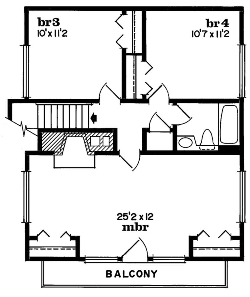 Floor Plan Second Story of Log Cabin Plan #167-1258