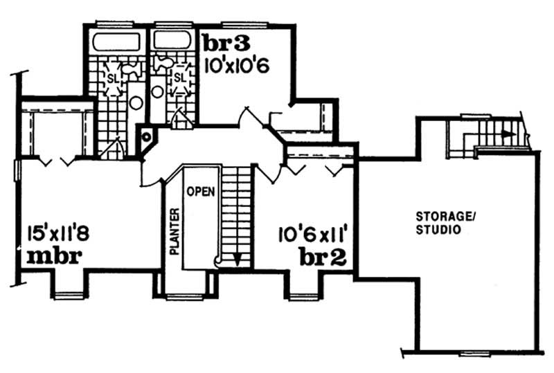 Floor Plan Second Story of Country Plan #167-1275