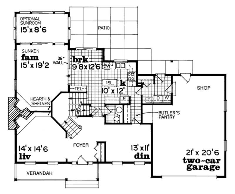 Floor Plan First Story of Country Plan #167-1280