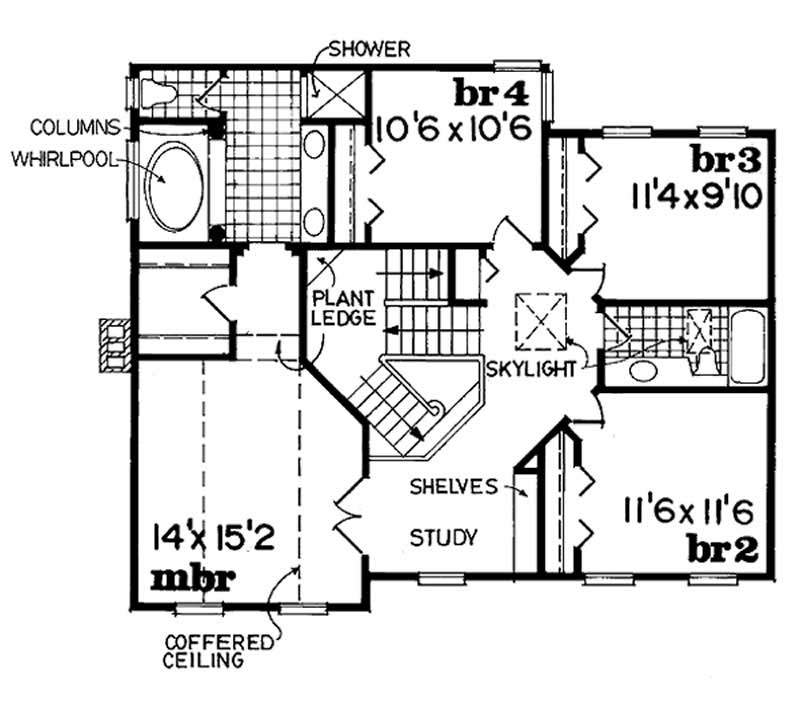 Floor Plan Second Story of Country Plan #167-1280