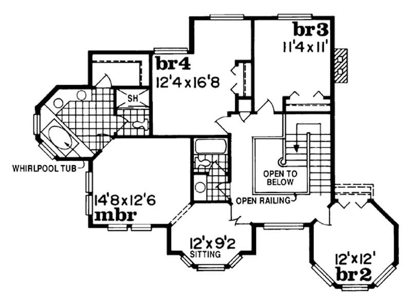 Floor Plan Second Story of Country Plan #167-1282