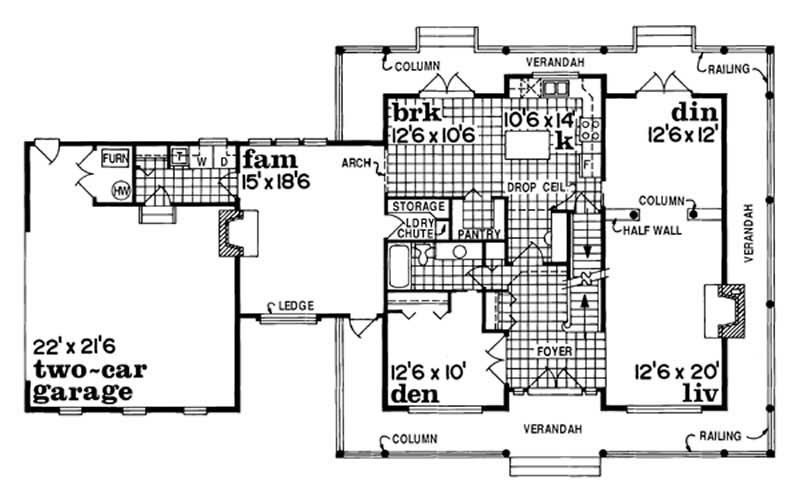Floor Plan First Story of Country Plan #167-1284