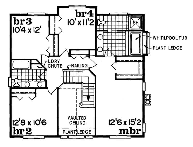 Floor Plan Second Story of Country Plan #167-1284
