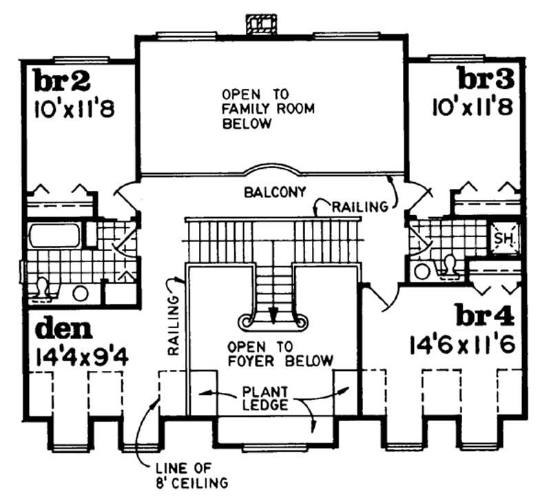 Floor Plan Second Story of Country Plan #167-1295