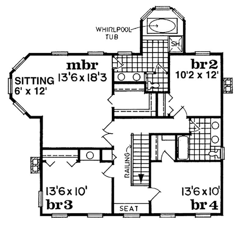 Floor Plan Second Story of Country Plan #167-1299