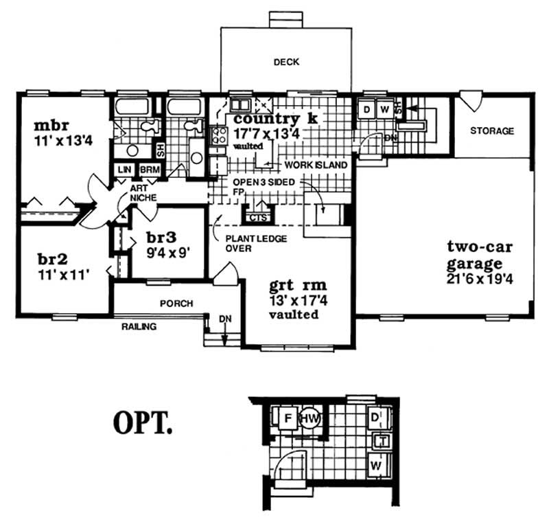 Floor Plan First Story of Ranch Plan #167-1307