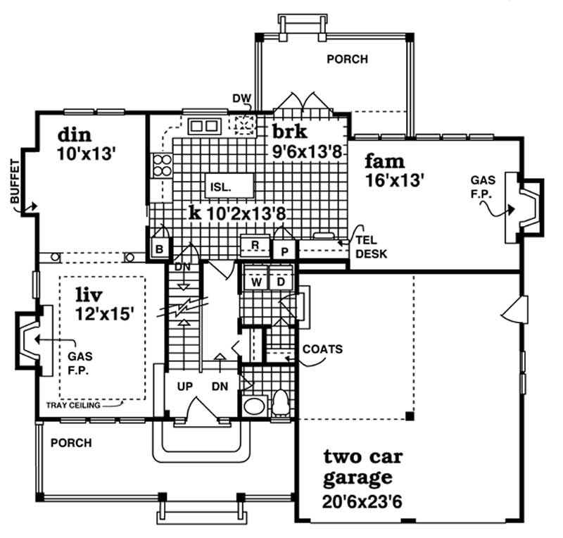 Floor Plan First Story of Country Plan #167-1320