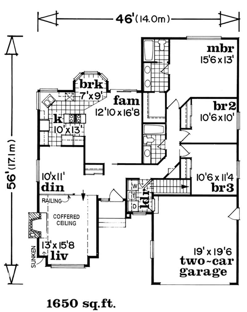 Floor Plan First Story of Ranch Plan #167-1328