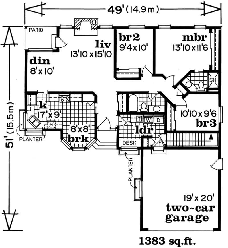 Floor Plan First Story of Ranch Plan #167-1330