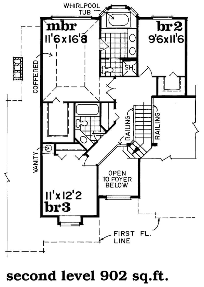 Floor Plan Second Story of Traditional Plan #167-1335