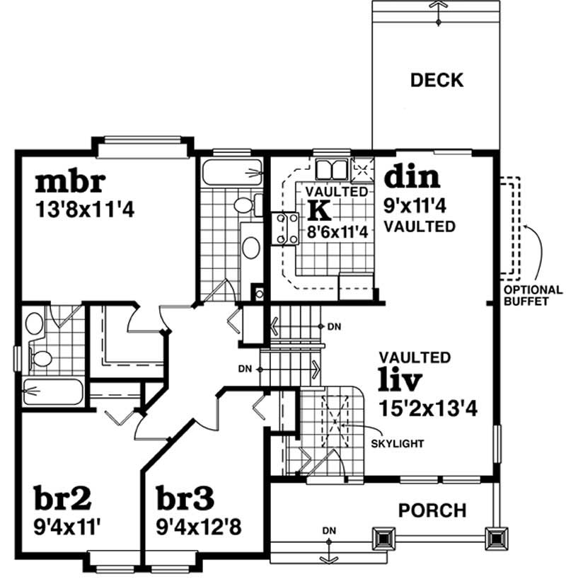 Floor Plan Second Story of Ranch Plan #167-1344