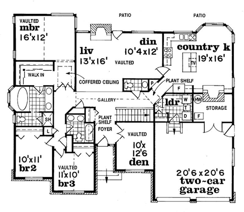 Floor Plan First Story of Ranch Plan #167-1347