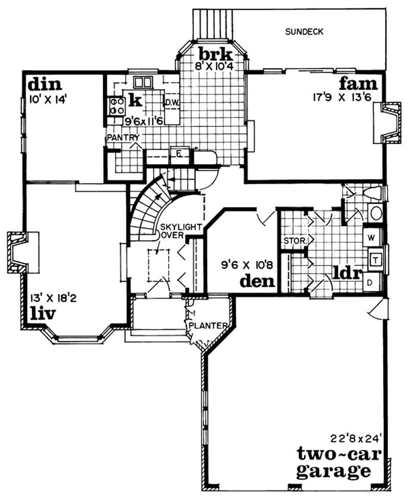 Floor Plan First Story of Tudor Plan #167-1351