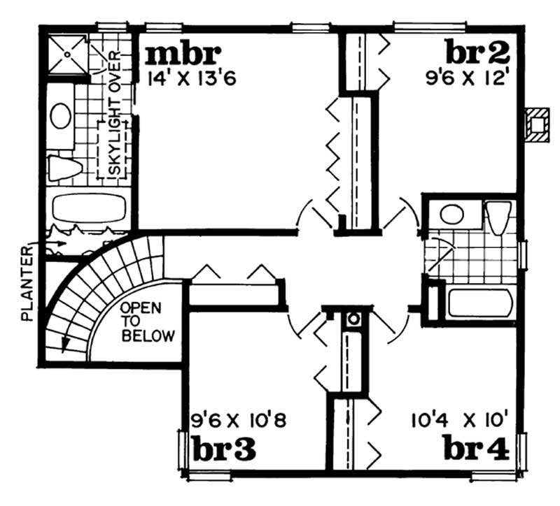 Floor Plan Second Story of Tudor Plan #167-1351