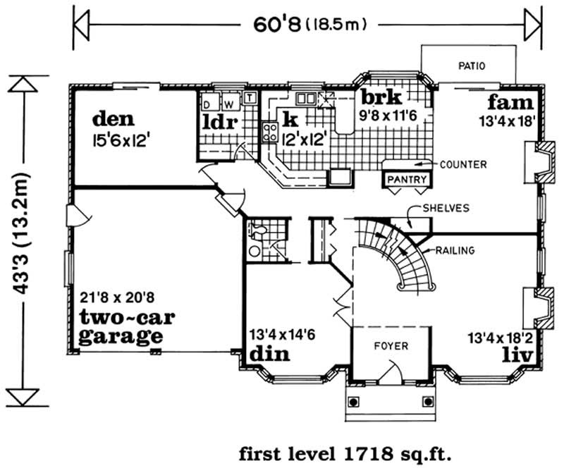 Floor Plan First Story of Colonial Plan #167-1357