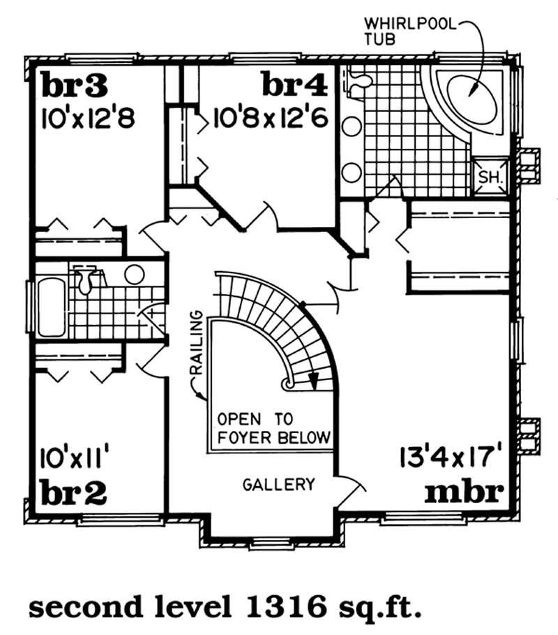 Floor Plan Second Story of Colonial Plan #167-1357