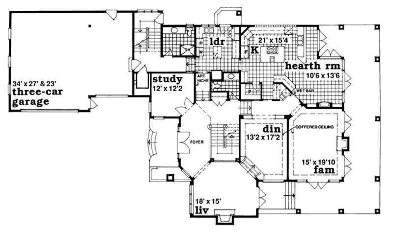 Floor Plan First Story of Coastal Plan #167-1372