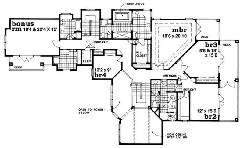 Floor Plan Second Story of Coastal Plan #167-1372
