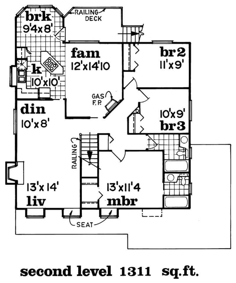 Floor Plan Second Story of Country Plan #167-1383