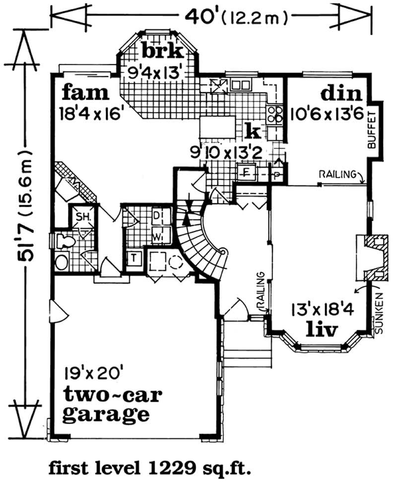 Floor Plan First Story of Traditional Plan #167-1388