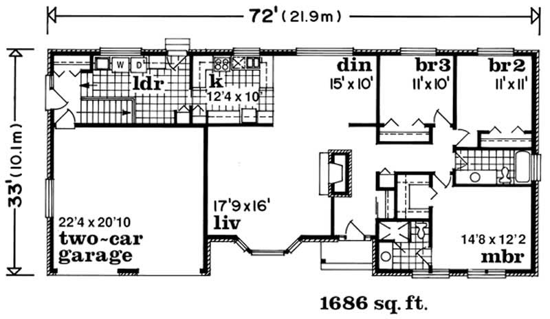 Floor Plan First Story of Ranch Plan #167-1406