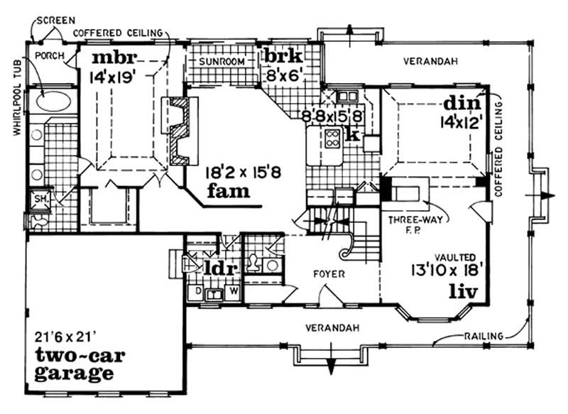 Floor Plan First Story of Country Plan #167-1407