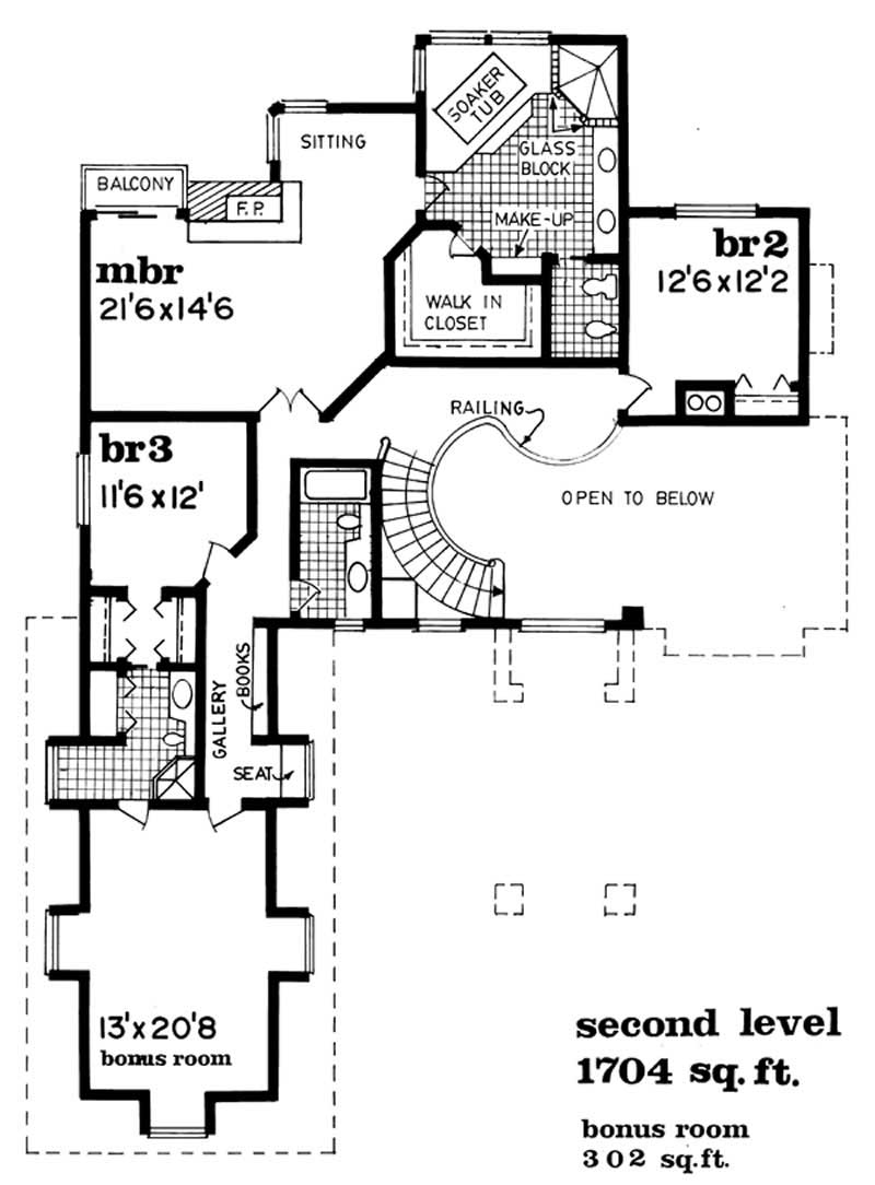 Floor Plan Second Story of European Plan #167-1412