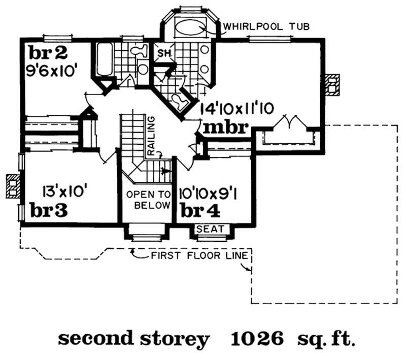 Floor Plan Second Story of Country Plan #167-1413