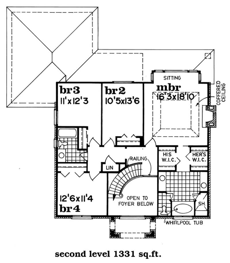 Floor Plan Second Story of Colonial Plan #167-1423