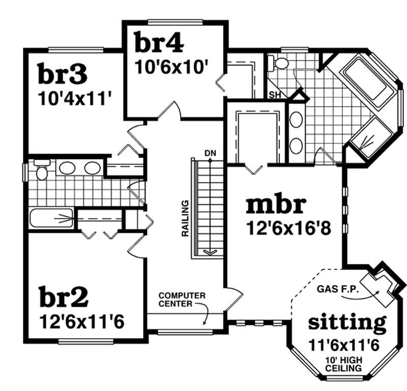 Floor Plan Second Story of Victorian Plan #167-1429