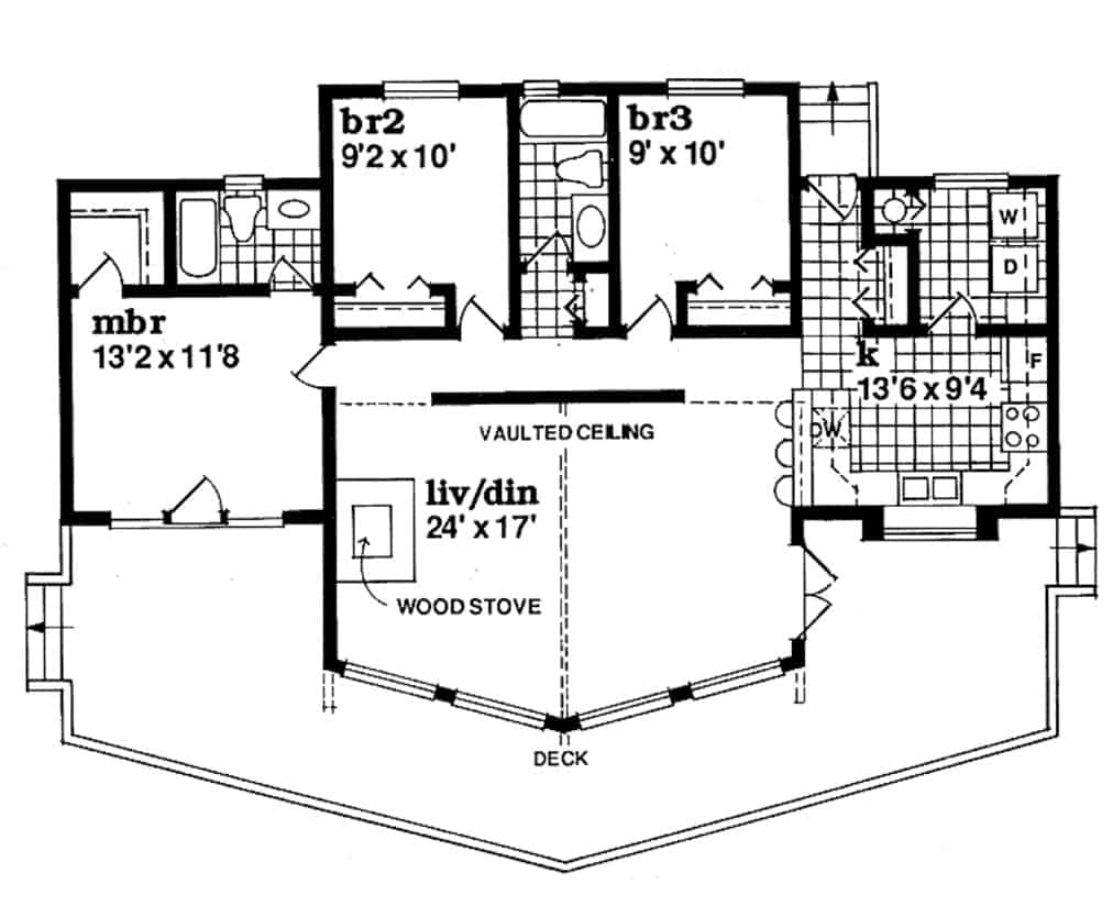 Floor Plan Main Level of Log Cabin Plan #167-1445
