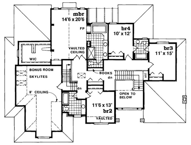 Floor Plan Second Story of European Plan #167-1447