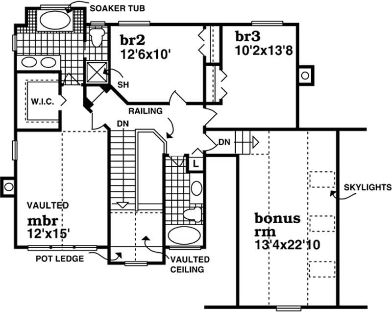 Floor Plan Second Story of Country Plan #167-1458