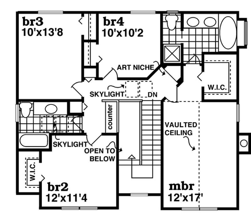Floor Plan Second Story of Country Plan #167-1460