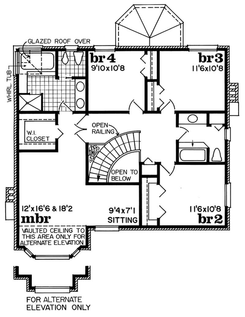 Floor Plan Second Story of European Plan #167-1463