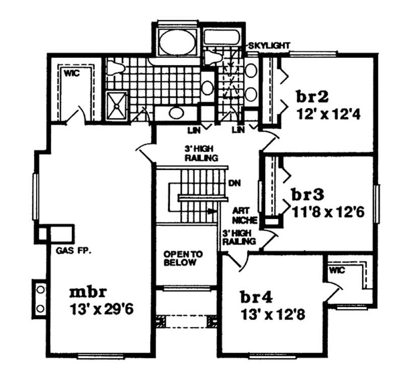 Floor Plan Second Story of European Plan #167-1470