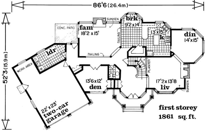 Floor Plan First Story of Country Plan #167-1473