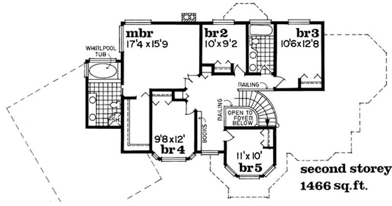 Floor Plan Second Story of Country Plan #167-1473