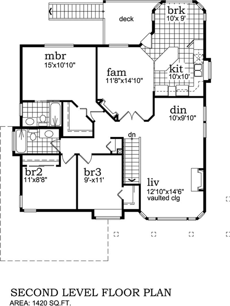 Floor Plan Second Story of Country Plan #167-1475
