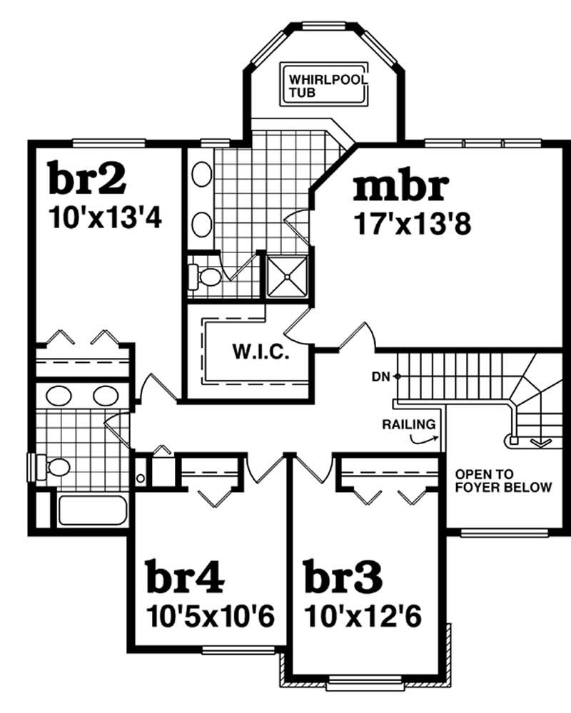 Floor Plan Second Story of European Plan #167-1476