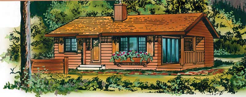 Front elevation of small vacation home (ThePlanCollection: House Plan #167-1480)
