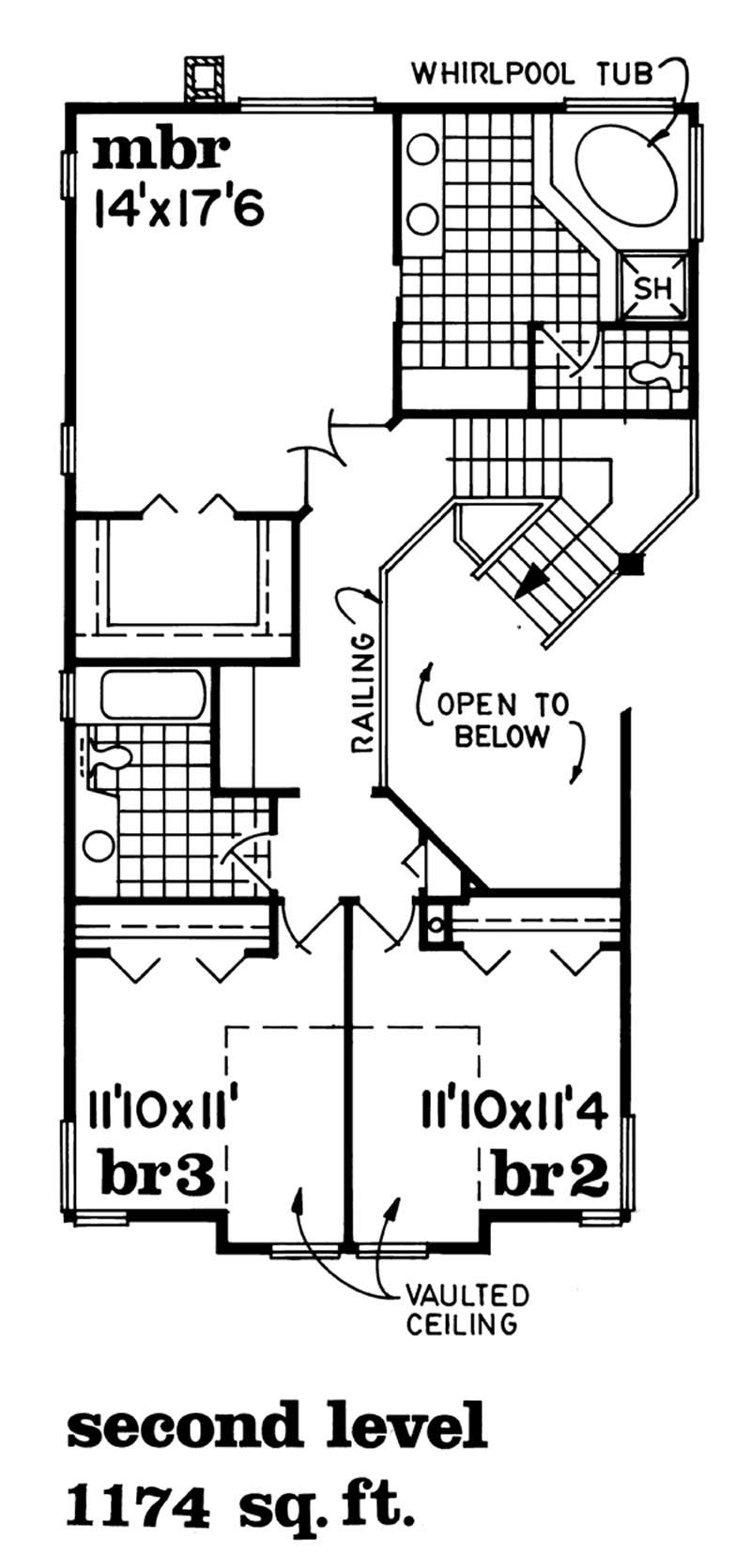 Floor Plan Second Story of European Plan #167-1481