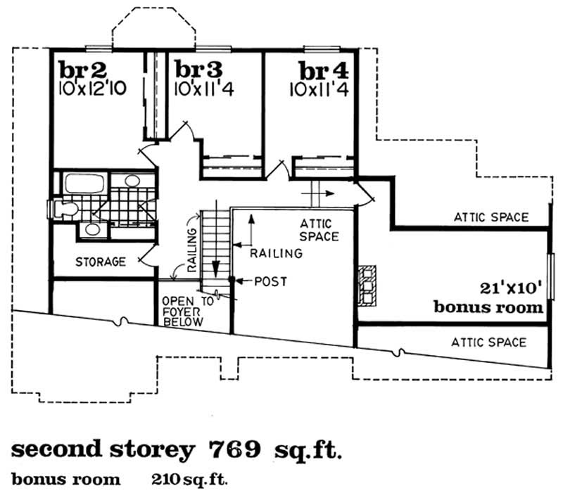 Floor Plan Second Story of Country Plan #167-1485