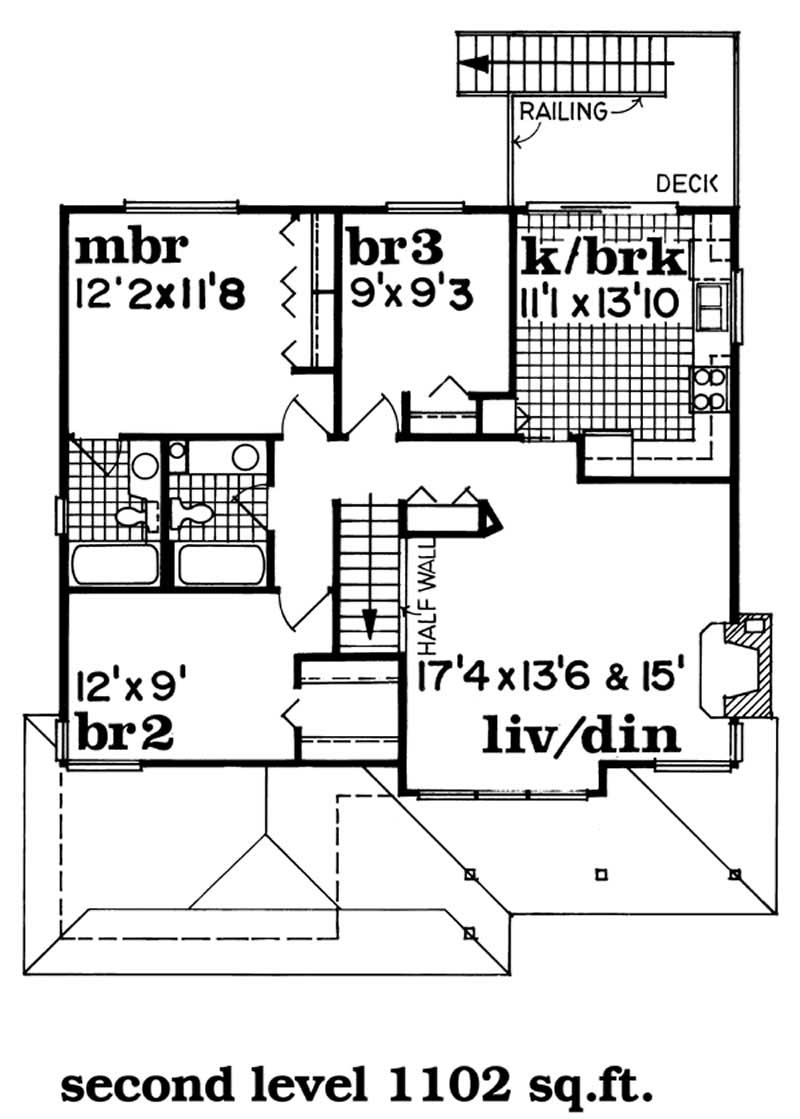 Floor Plan Second Story of Country Plan #167-1496