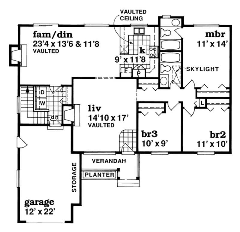 Floor Plan First Story of Country Plan #167-1500
