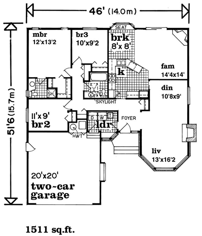Floor Plan First Story of Ranch Plan #167-1504