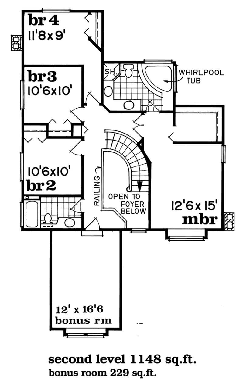 Floor Plan Second Story of Traditional Plan #167-1510