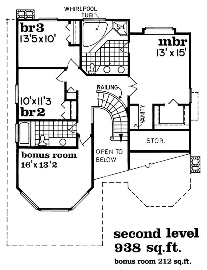 Floor Plan Second Story of Traditional Plan #167-1511