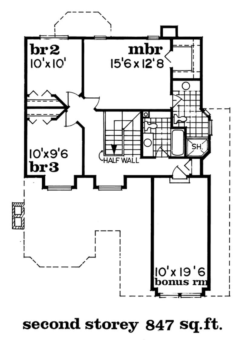 Floor Plan Second Story of Country Plan #167-1514