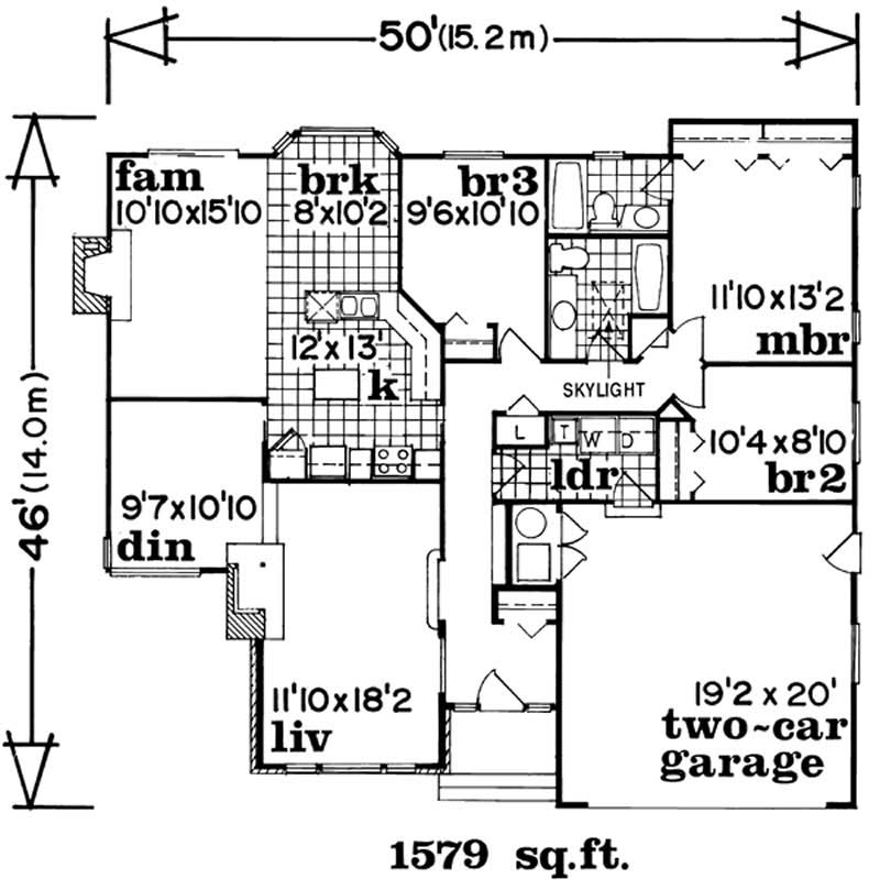Floor Plan First Story of Ranch Plan #167-1517